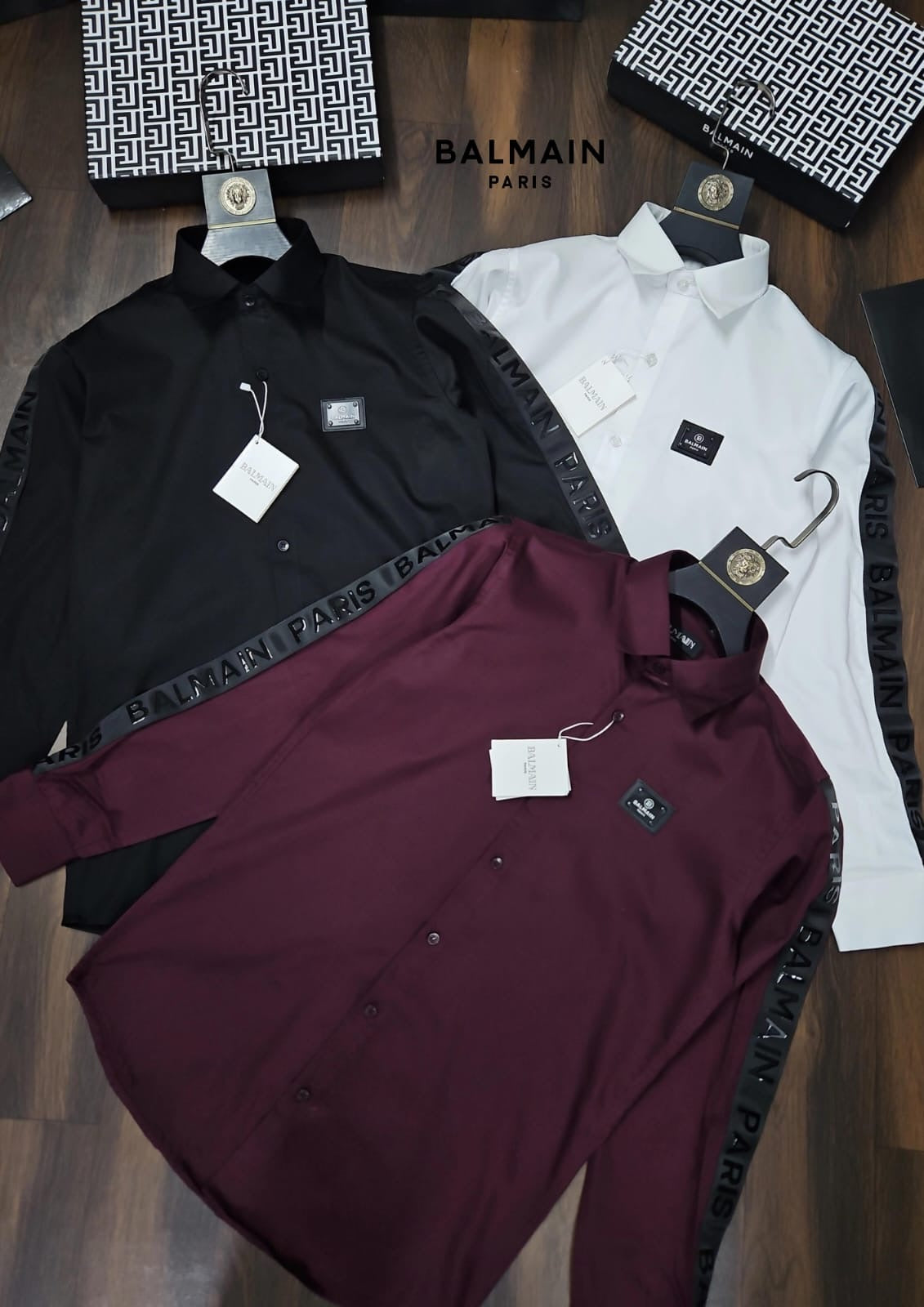 BALMAIN PARIS SIDE STRIP MAHROON SHIRT