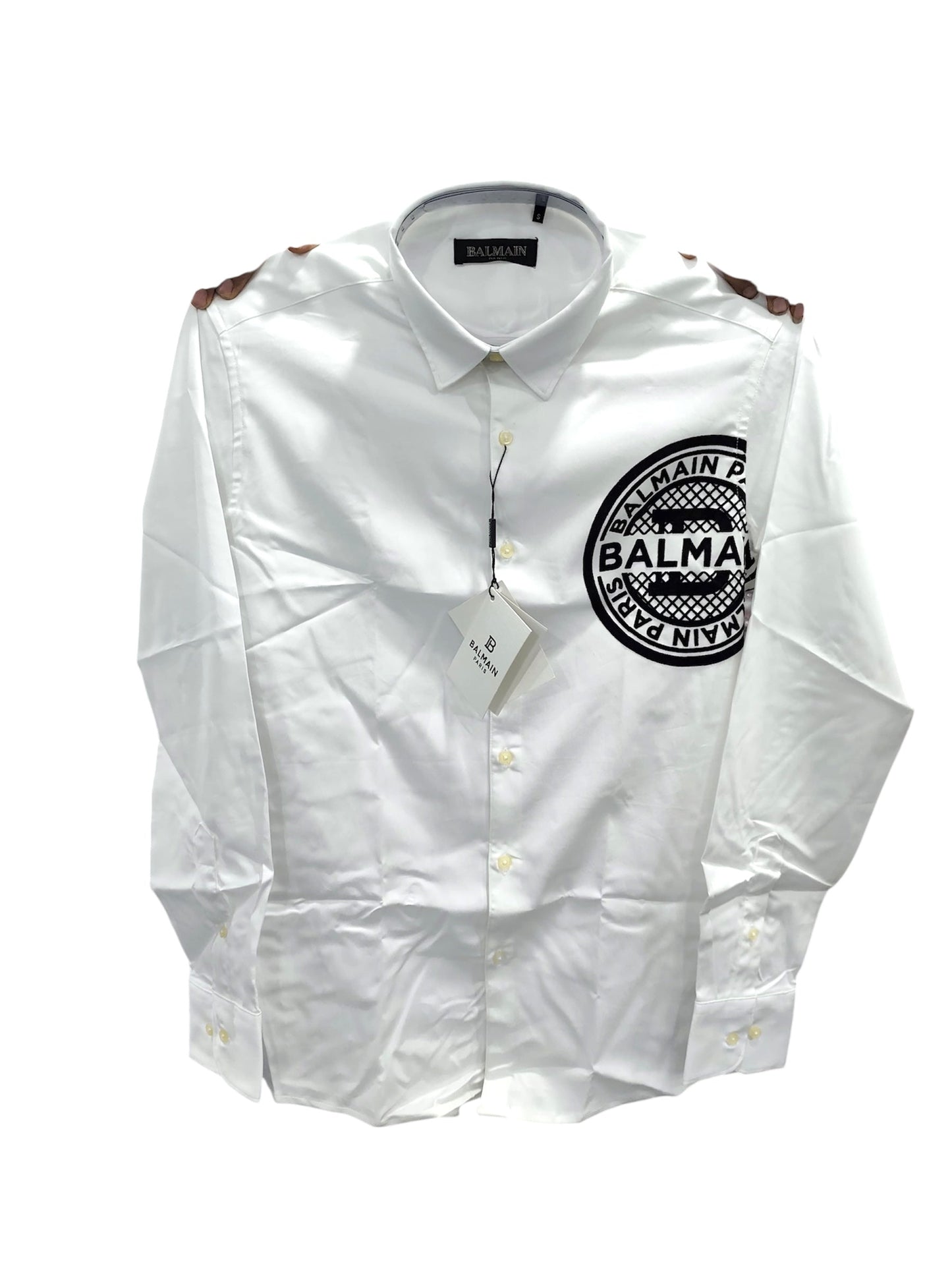 BALMAIN PARIS VELVET LOGO SHIRT
