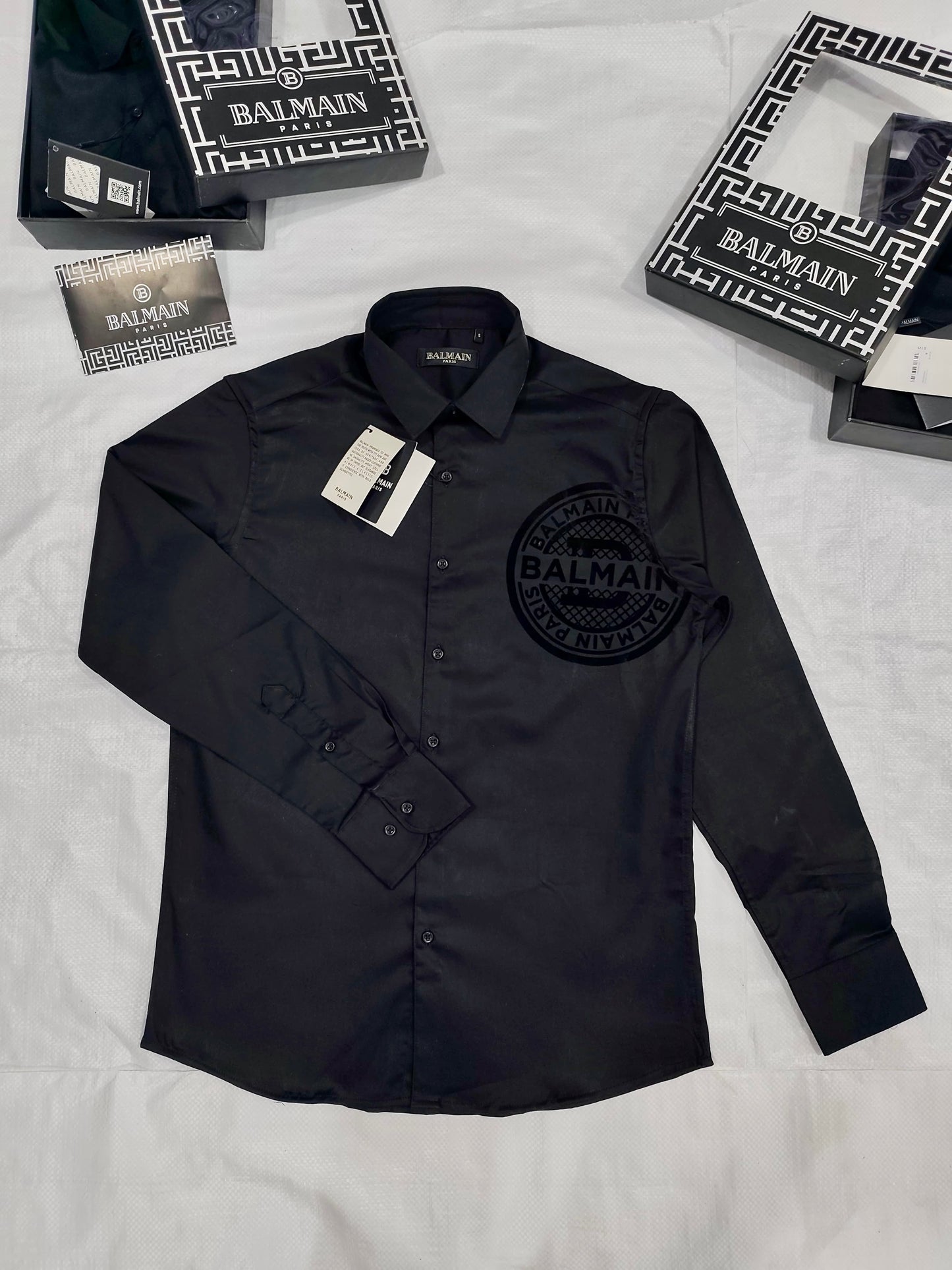BALMAIN PARIS VELVET LOGO SHIRT