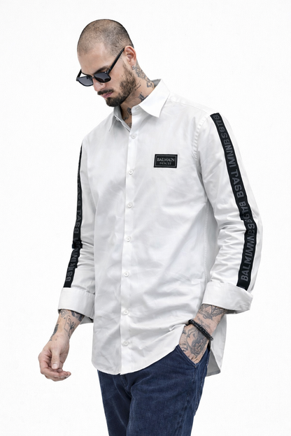 BALMAIN PARIS SIDE STRIP WHITE SHIRT