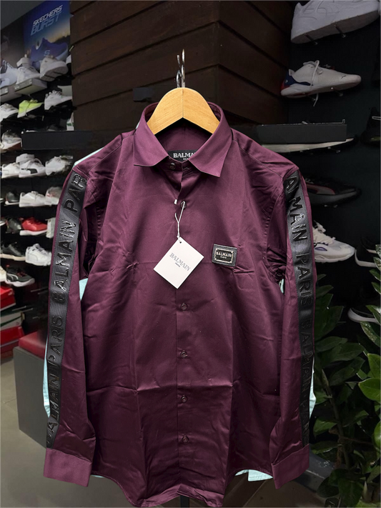 BALMAIN PARIS SIDE STRIP MAHROON SHIRT
