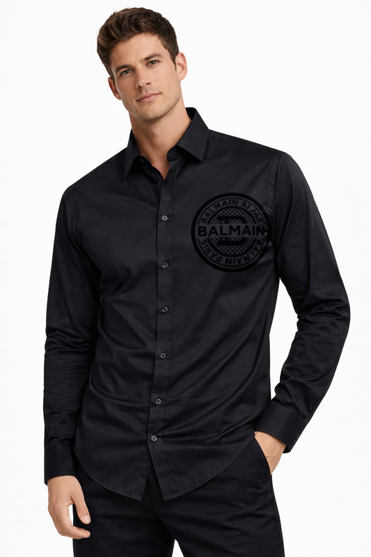BALMAIN PARIS VELVET LOGO SHIRT