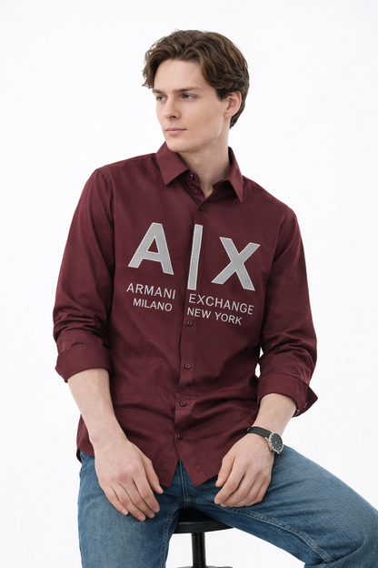 ARMANI EXCHANGE AX VELVET PRINT MAHROON SHIRT