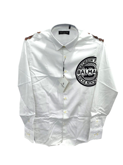 BALMAIN PARIS VELVET LOGO SHIRT