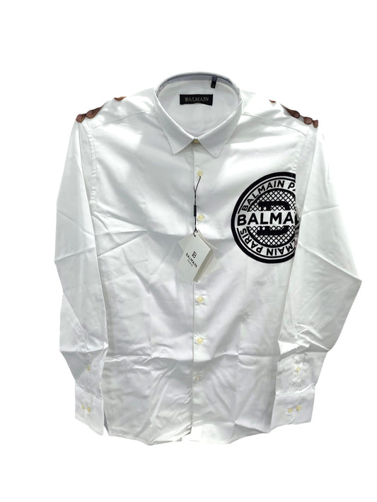 BALMAIN PARIS VELVET LOGO SHIRT