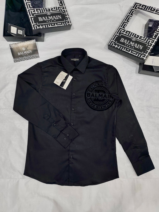 BALMAIN PARIS VELVET LOGO SHIRT