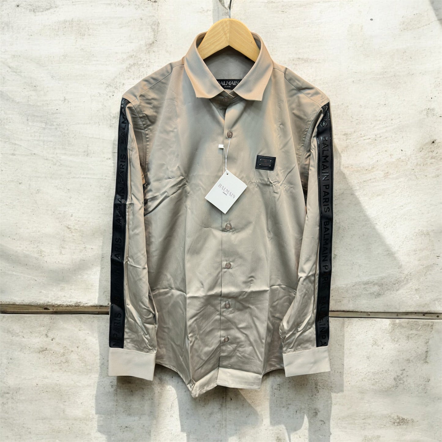 BALMAIN PARIS SIDE STRIP METALLIC STEEL SHIRT