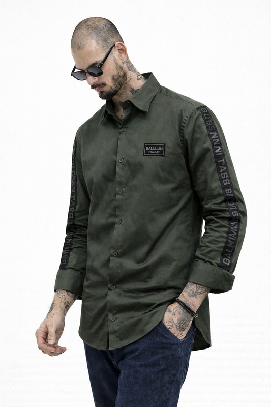 BALMAIN SIDE STRIP GREEN SHIRT