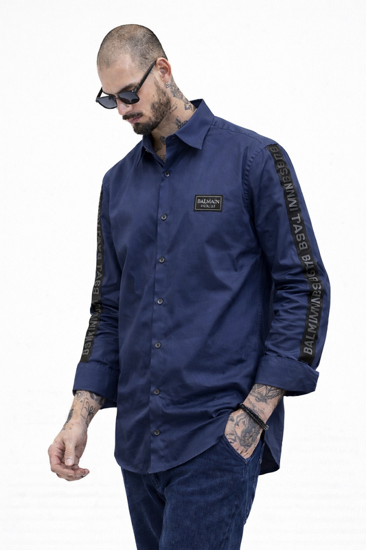 BALMAIN PARIS SIDE STRIP BLUE SHIRT