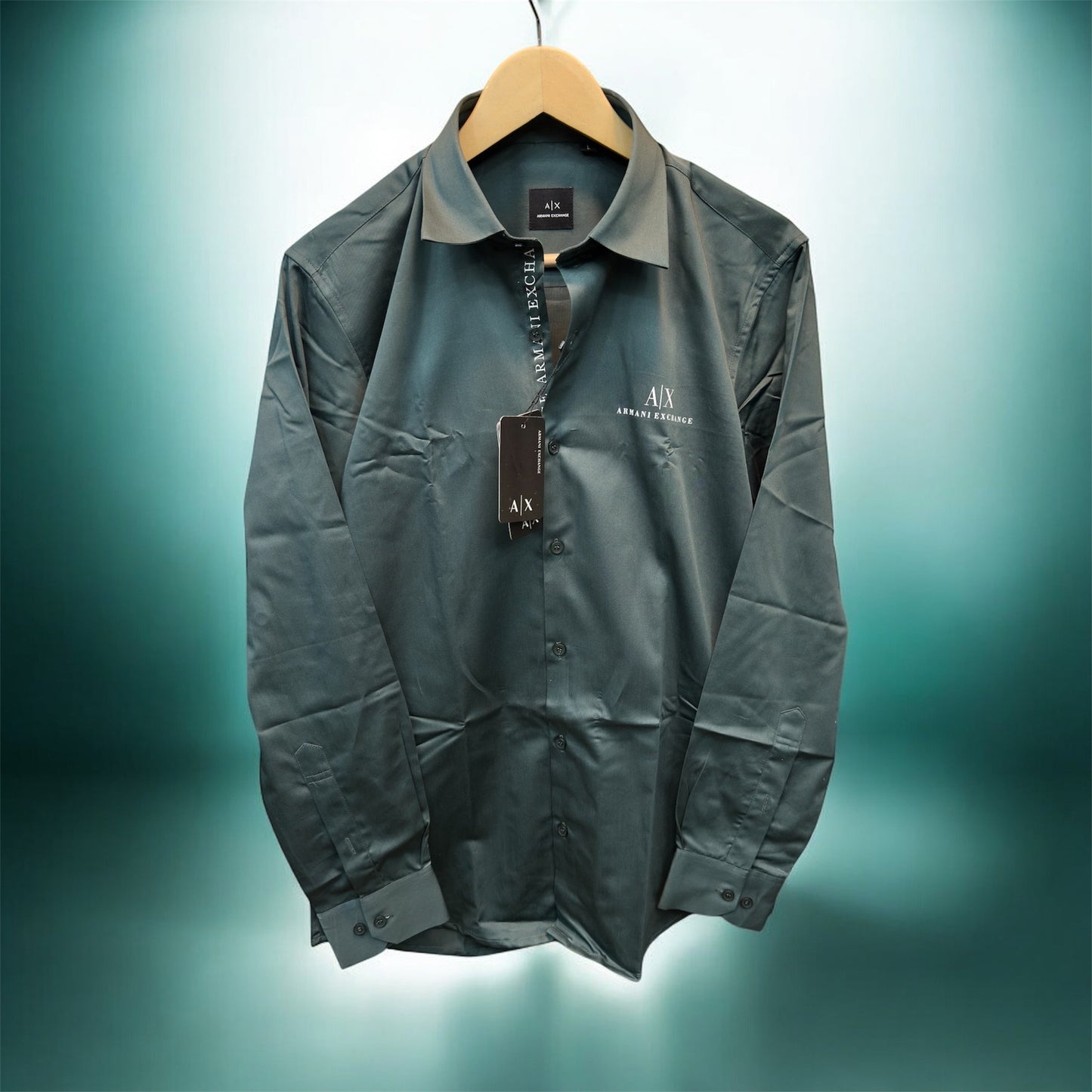 ARMANI EXCHANGE AX FRONT BUTTON PRINT SEA GREEN SHIRT