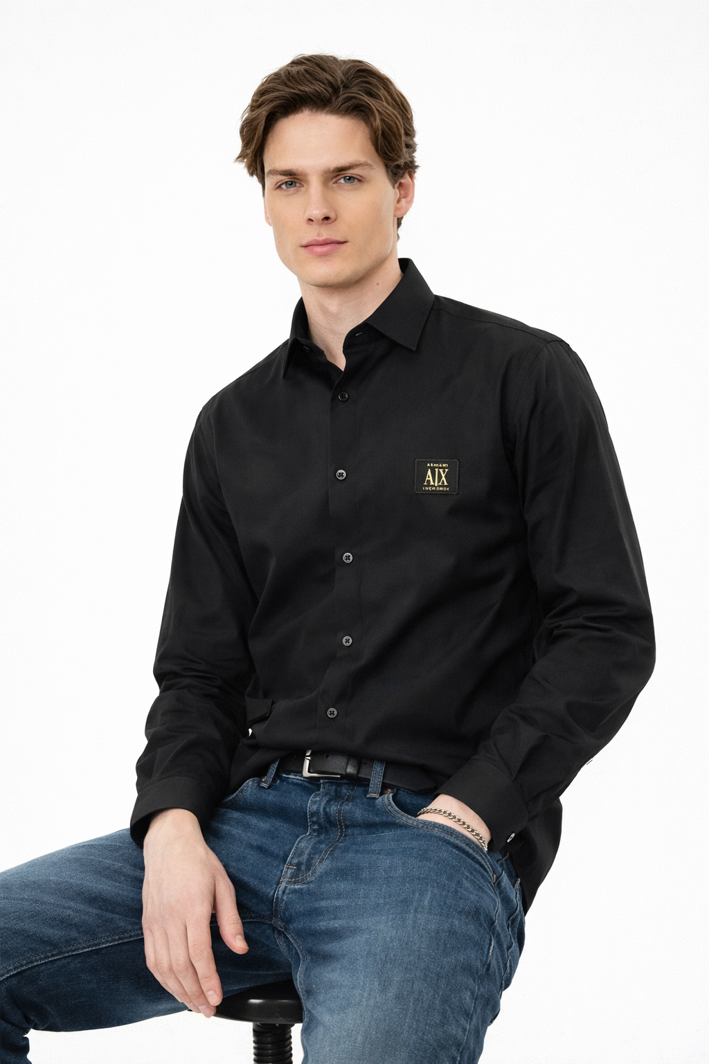ARMANI EXCHANGE BLACK SHIRT GOLDEN LOGO BIG SIZE