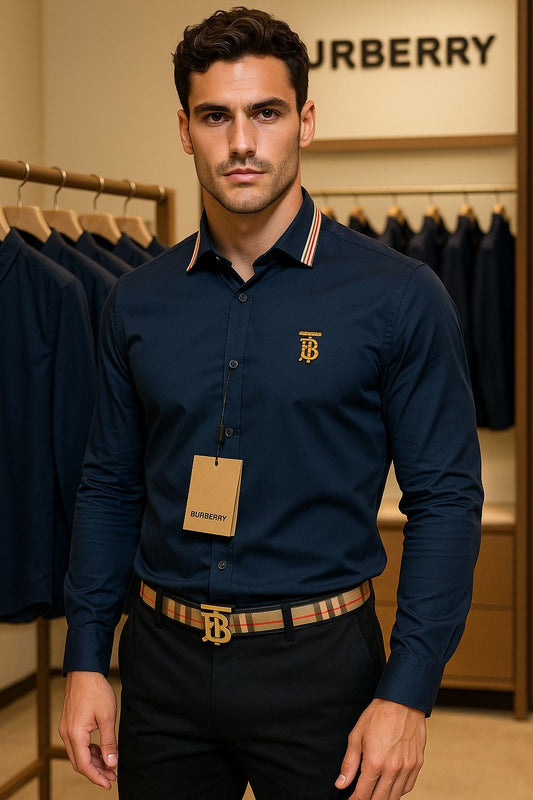 BURBERRY BLUE SHIRT COLLAR STRIP