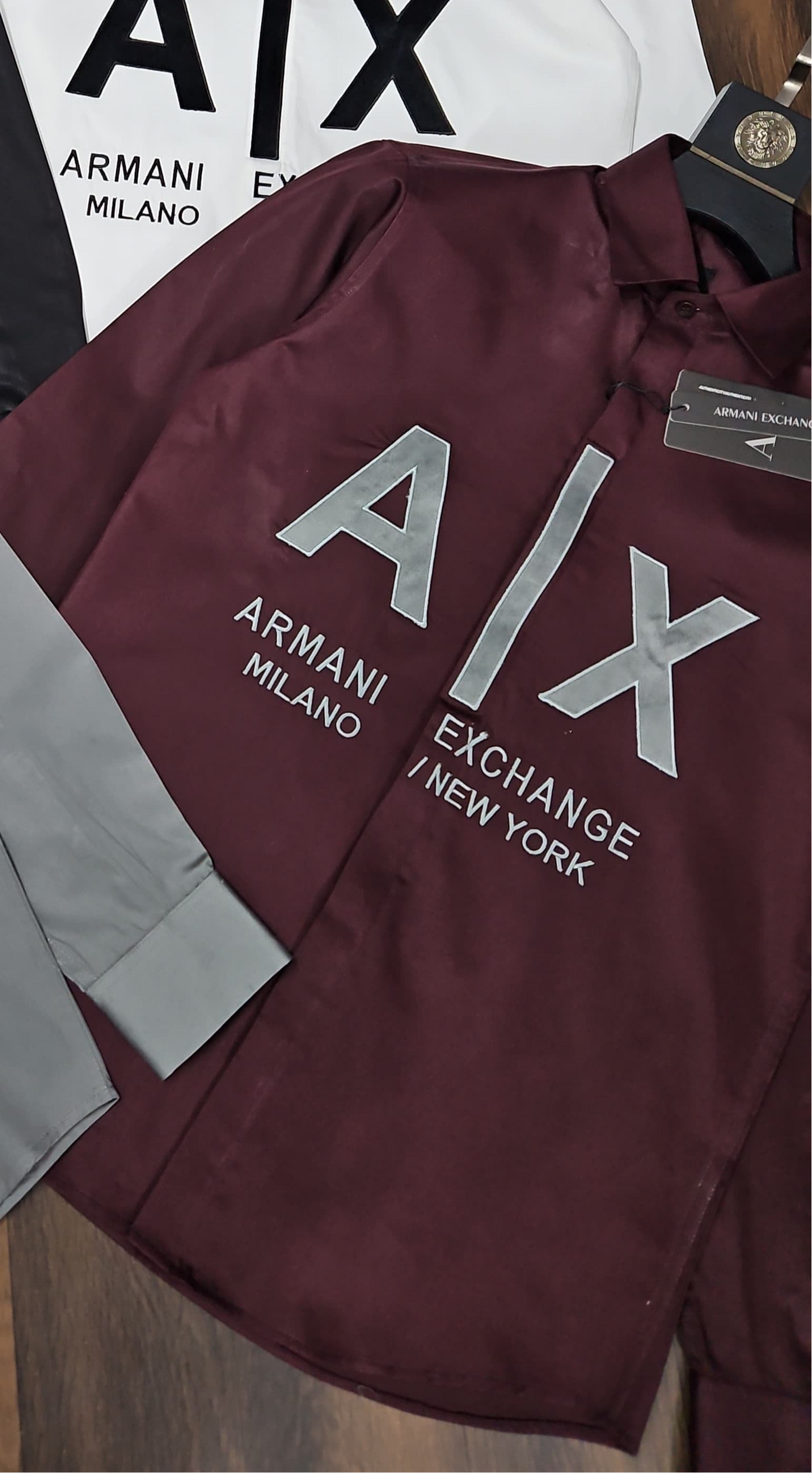 ARMANI EXCHANGE AX VELVET PRINT MAHROON SHIRT