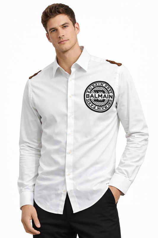 BALMAIN PARIS VELVET LOGO SHIRT