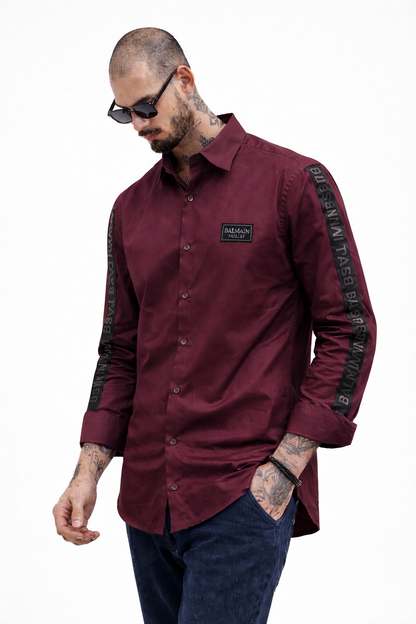 BALMAIN PARIS SIDE STRIP MAHROON SHIRT