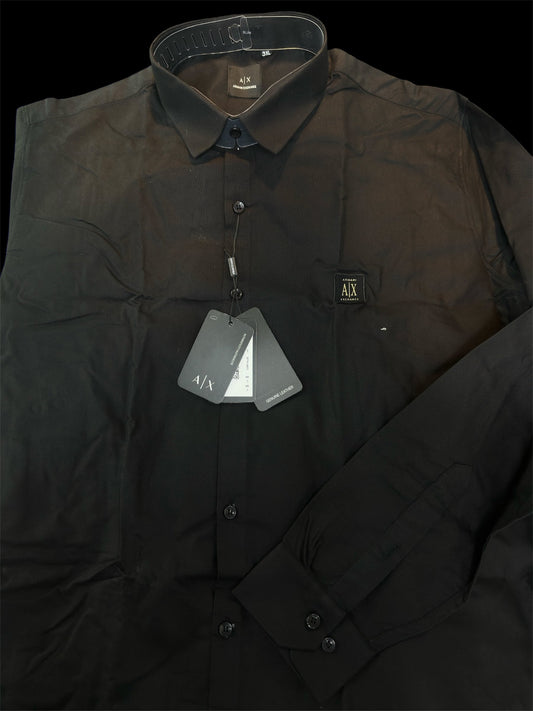 ARMANI EXCHANGE BLACK SHIRT GOLDEN LOGO BIG SIZE