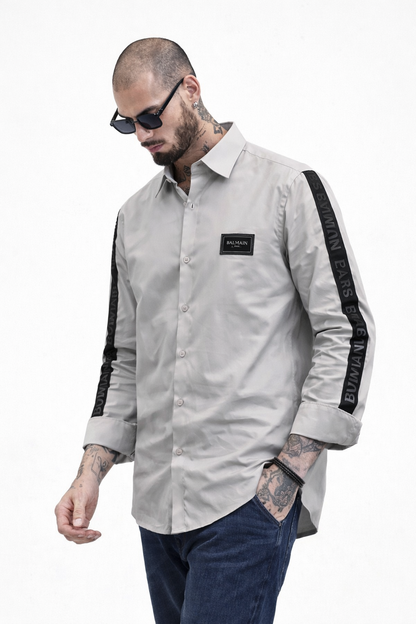 BALMAIN PARIS SIDE STRIP METALLIC STEEL SHIRT