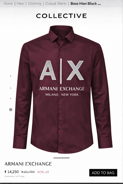 ARMANI EXCHANGE AX VELVET PRINT MAHROON SHIRT