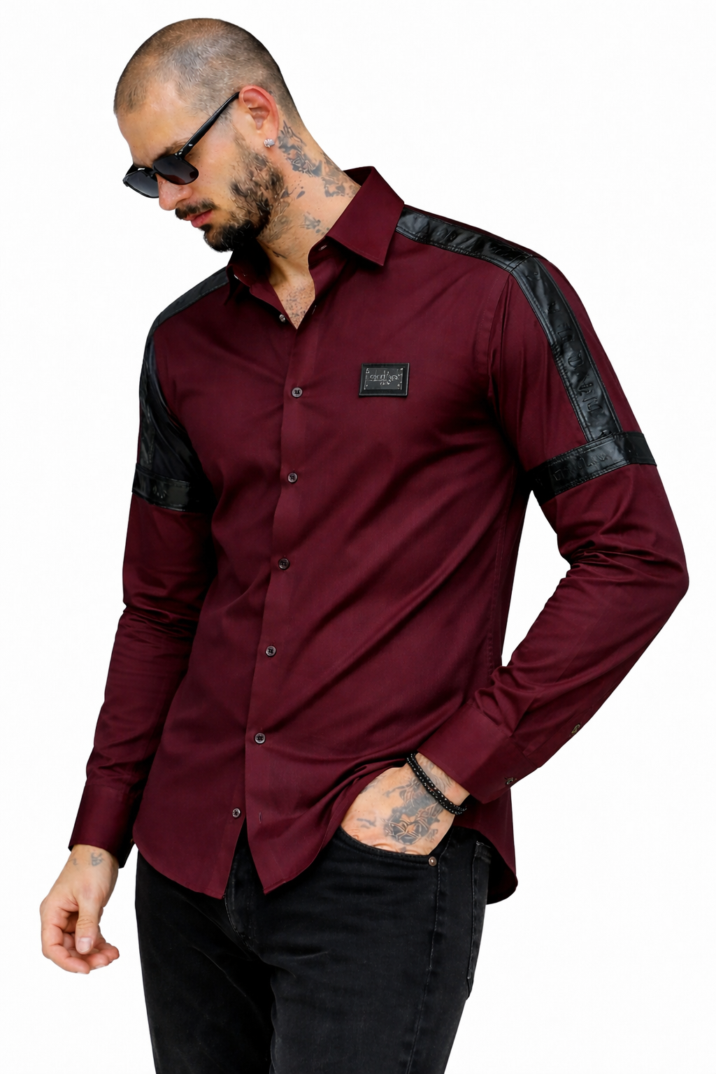 BALMAIN SIDE STRIP MAHROON SHIRT